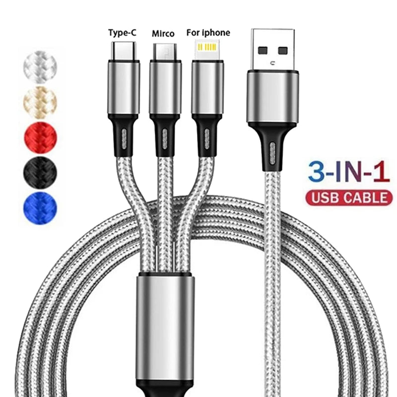 Lovebay 3 in 1 USB Fast Charging Cable Type C Micro IOS Multi Charger Cable for Iphone Huawei Samsung Nylon Braided Cord