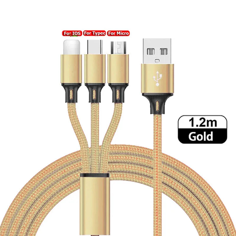Lovebay 3 in 1 USB Fast Charging Cable Type C Micro IOS Multi Charger Cable for Iphone Huawei Samsung Nylon Braided Cord